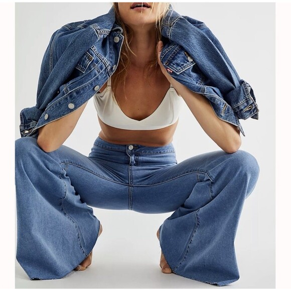 We The Free Jeans Just Float On Flare Leg Bell Bottom Blue 31 - Picture 3 of 15